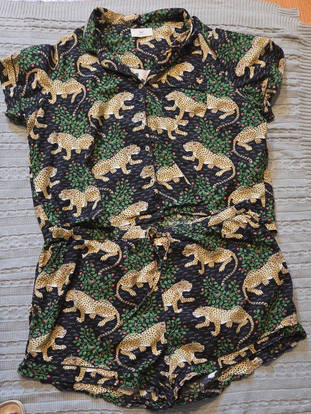 PRINTFRESH BAGHEERA LEOPARD PRINT SHORT SLEEVE PAJAMA SET BLACK 3X 4X COTTON